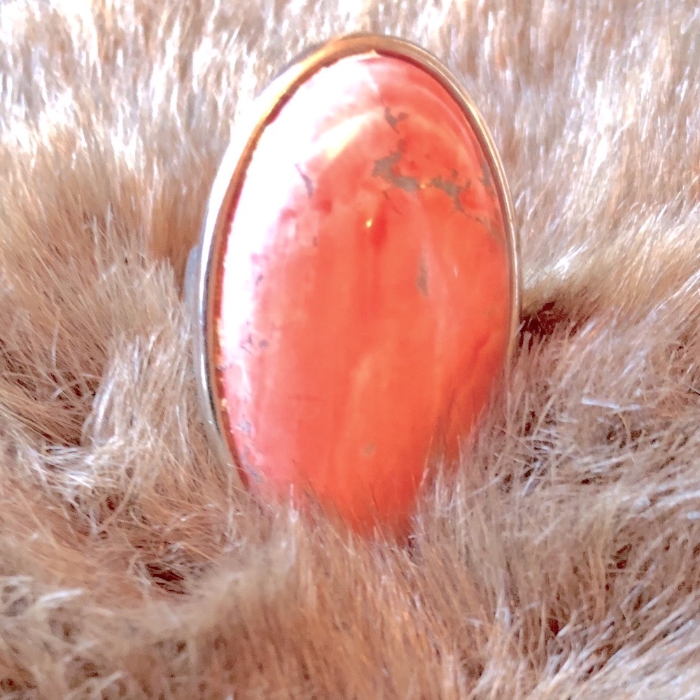 Oversized Light Coral Silver Ring (7)- Never Worn!